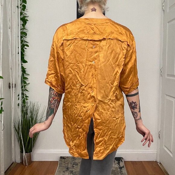 Vintage Escada Short Sleeve Button-Up Tunic Blouse Size 10 Orange - Picture 7 of 10